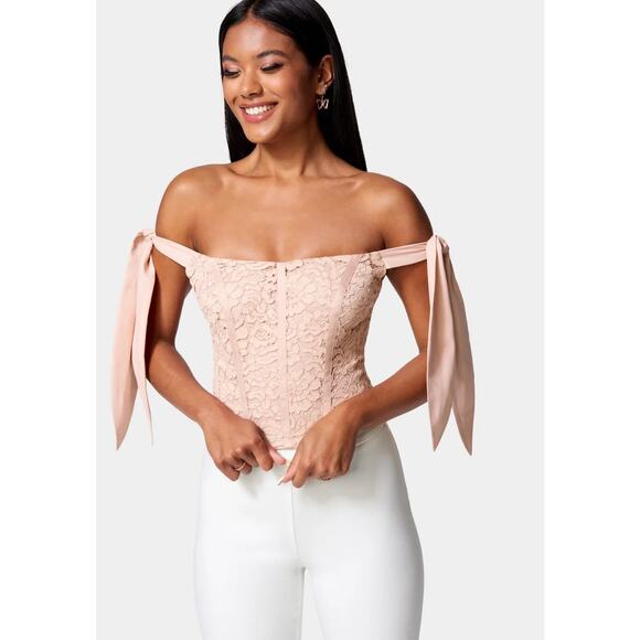 NEW Bebe Women's Corded Lace Bustier With Chiffon Tie 4 - Picture 1 of 8